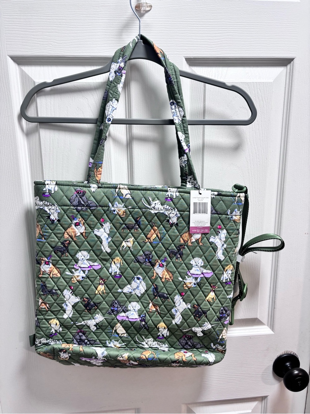 Vera Bradley Quilted Olive Green Tote with Dog Print